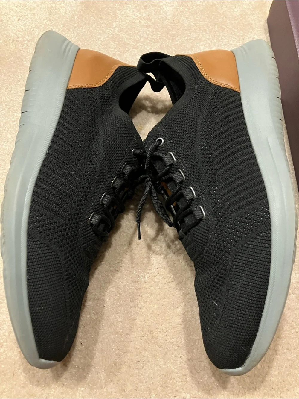 Johnston & Murphy Amherst Black Knit Sneakers with Brown Heel Accent